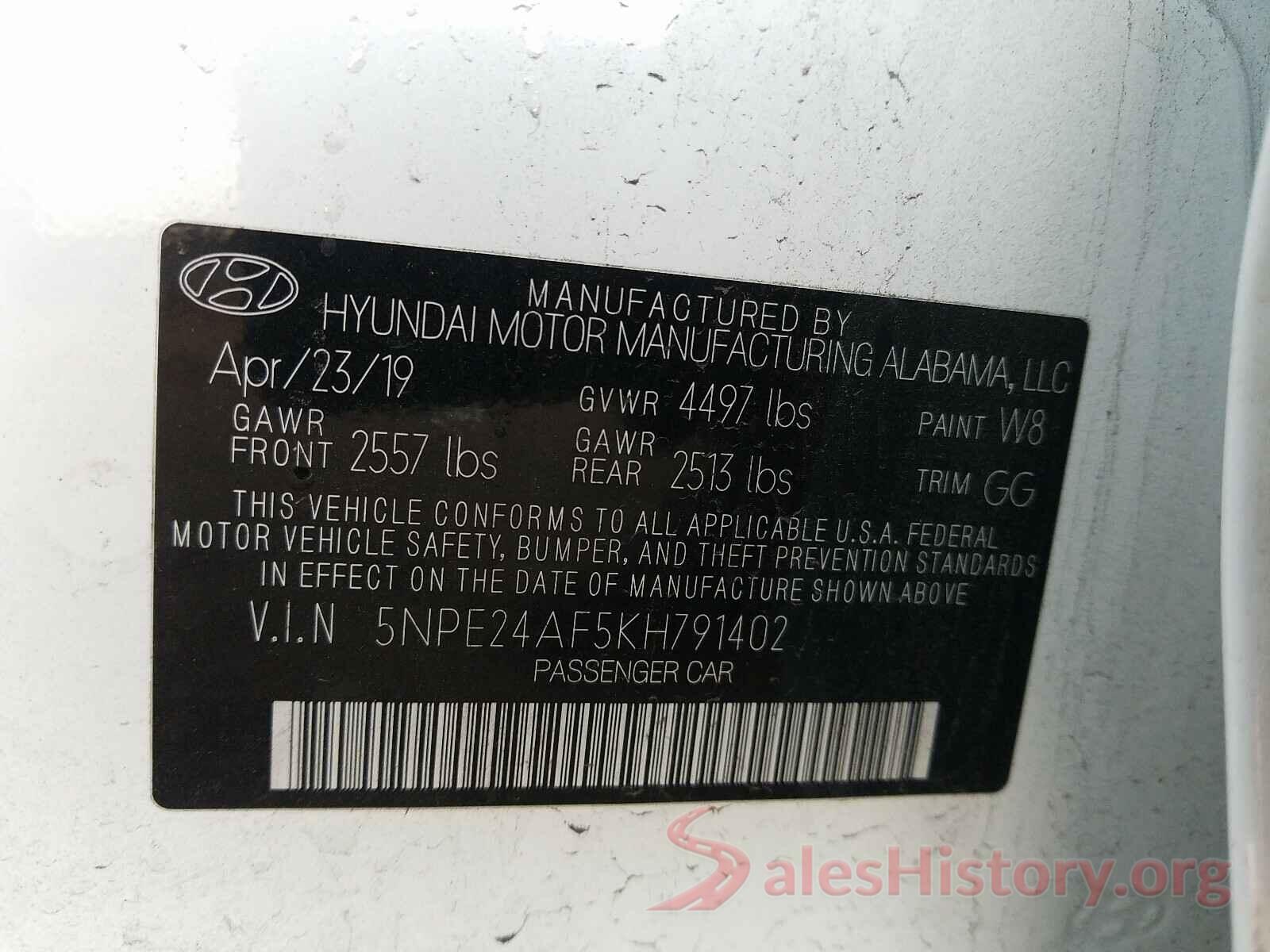 5NPE24AF5KH791402 2019 HYUNDAI SONATA