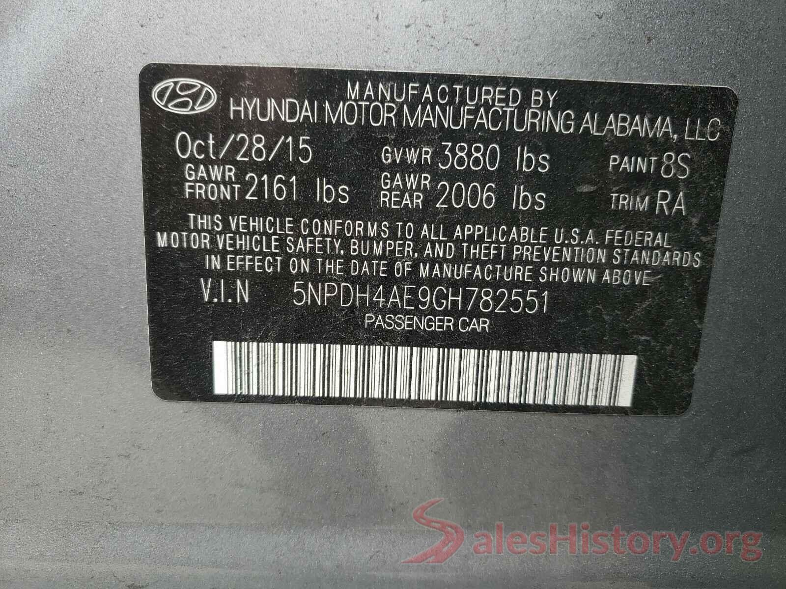 5NPDH4AE9GH782551 2016 HYUNDAI ELANTRA