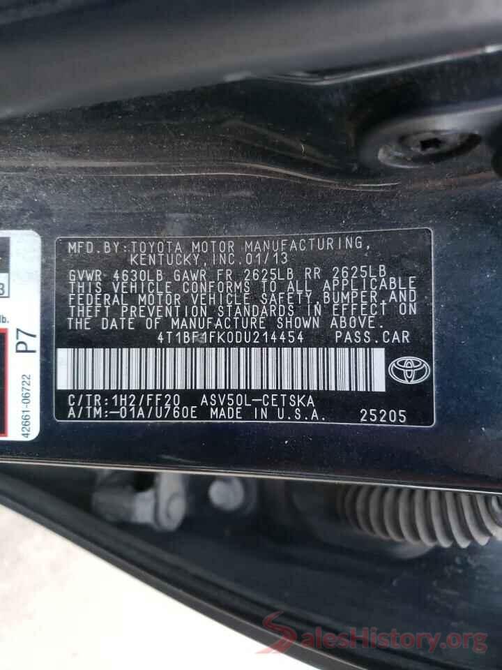 4T1BF1FK0DU214454 2013 TOYOTA CAMRY