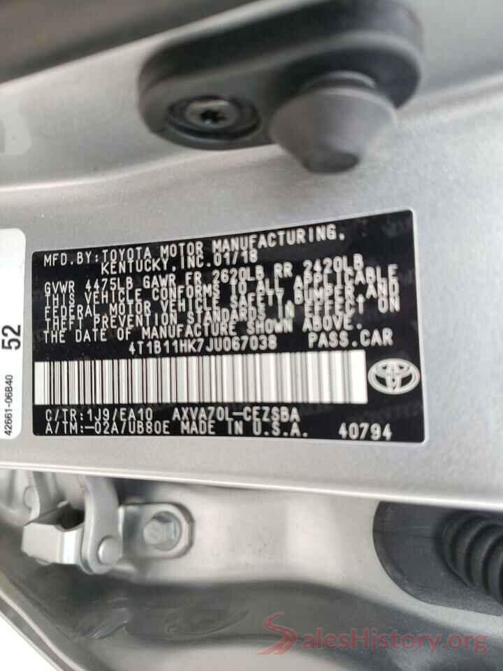 4T1B11HK7JU067038 2018 TOYOTA CAMRY