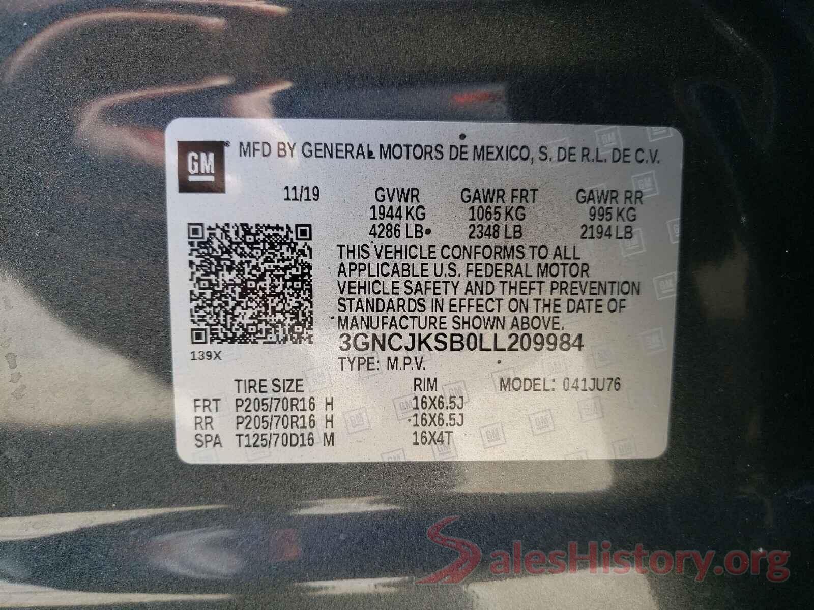 3GNCJKSB0LL209984 2020 CHEVROLET TRAX