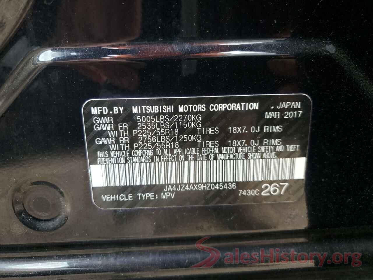 JA4JZ4AX9HZ045436 2017 MITSUBISHI OUTLANDER