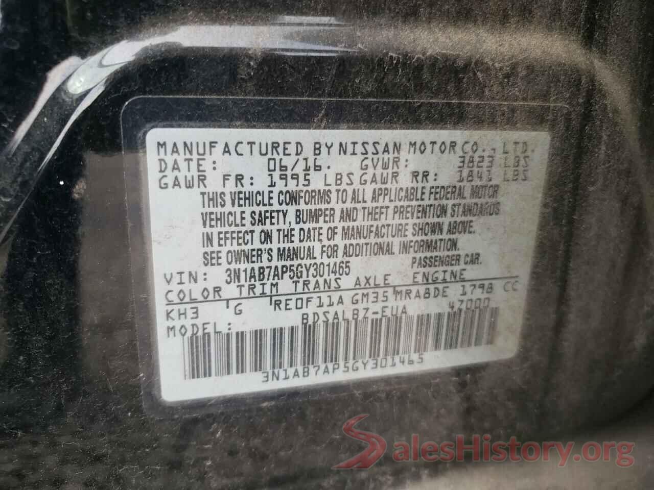 3N1AB7AP5GY301465 2016 NISSAN SENTRA