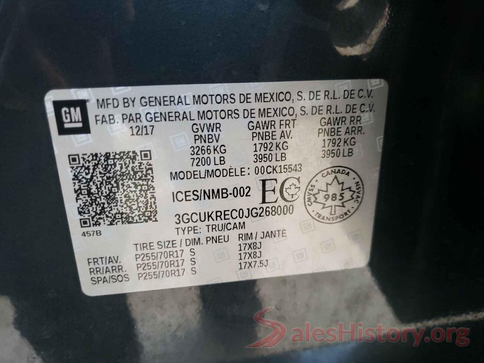 3GCUKREC0JG268000 2018 CHEVROLET SILVERADO