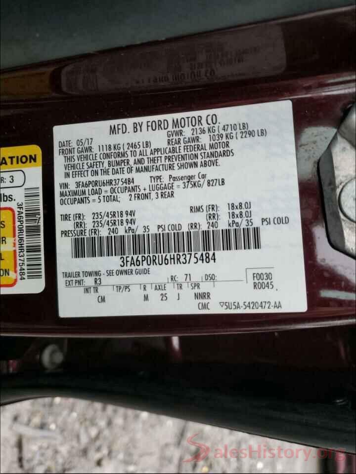 3FA6P0RU6HR375484 2017 FORD FUSION