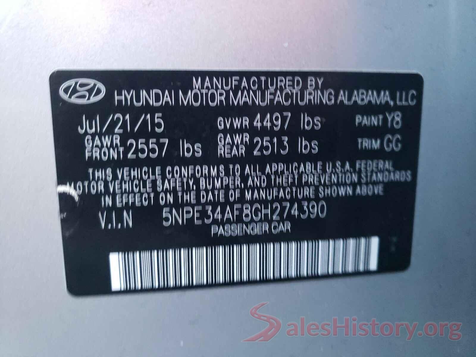 5NPE34AF8GH274390 2016 HYUNDAI SONATA