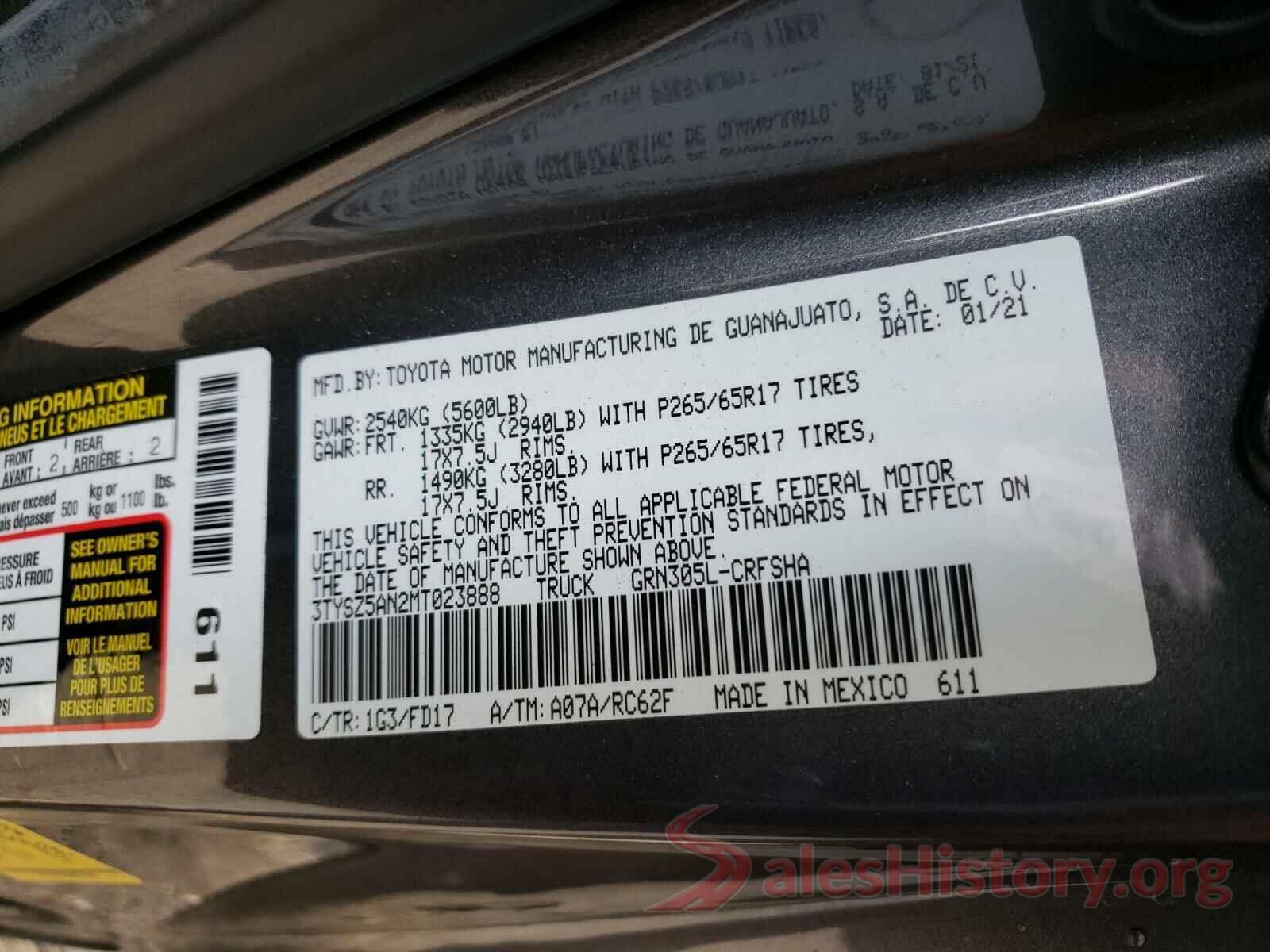 3TYSZ5AN2MT023888 2021 TOYOTA TACOMA