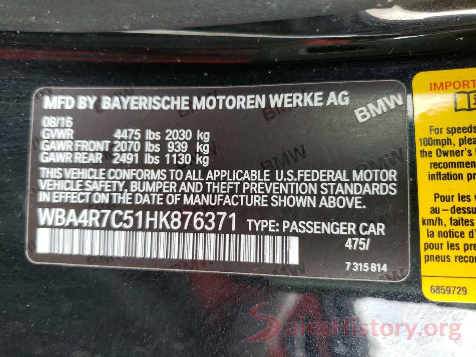 WBA4R7C51HK876371 2017 BMW 4 SERIES