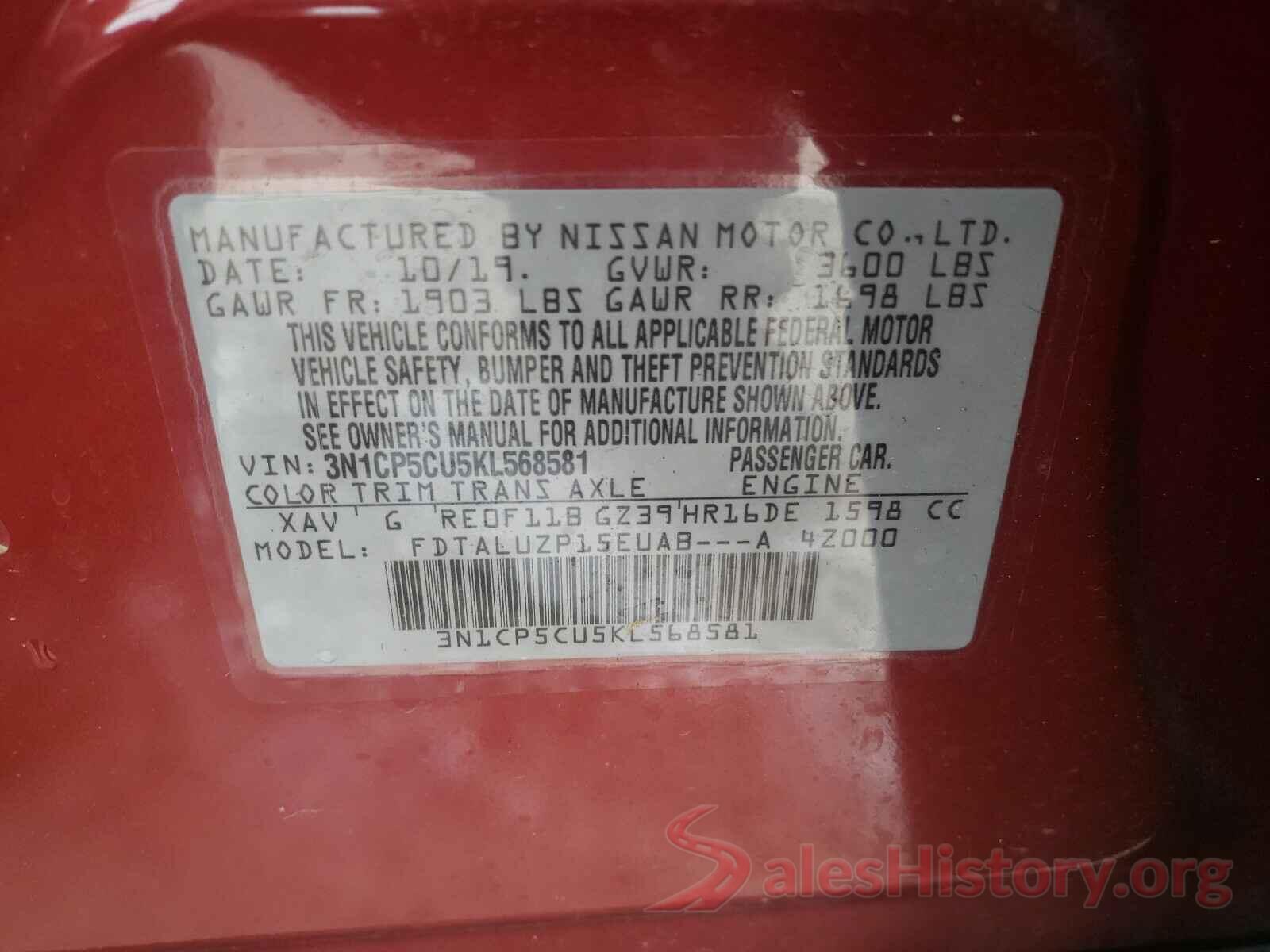 3N1CP5CU5KL568581 2019 NISSAN KICKS