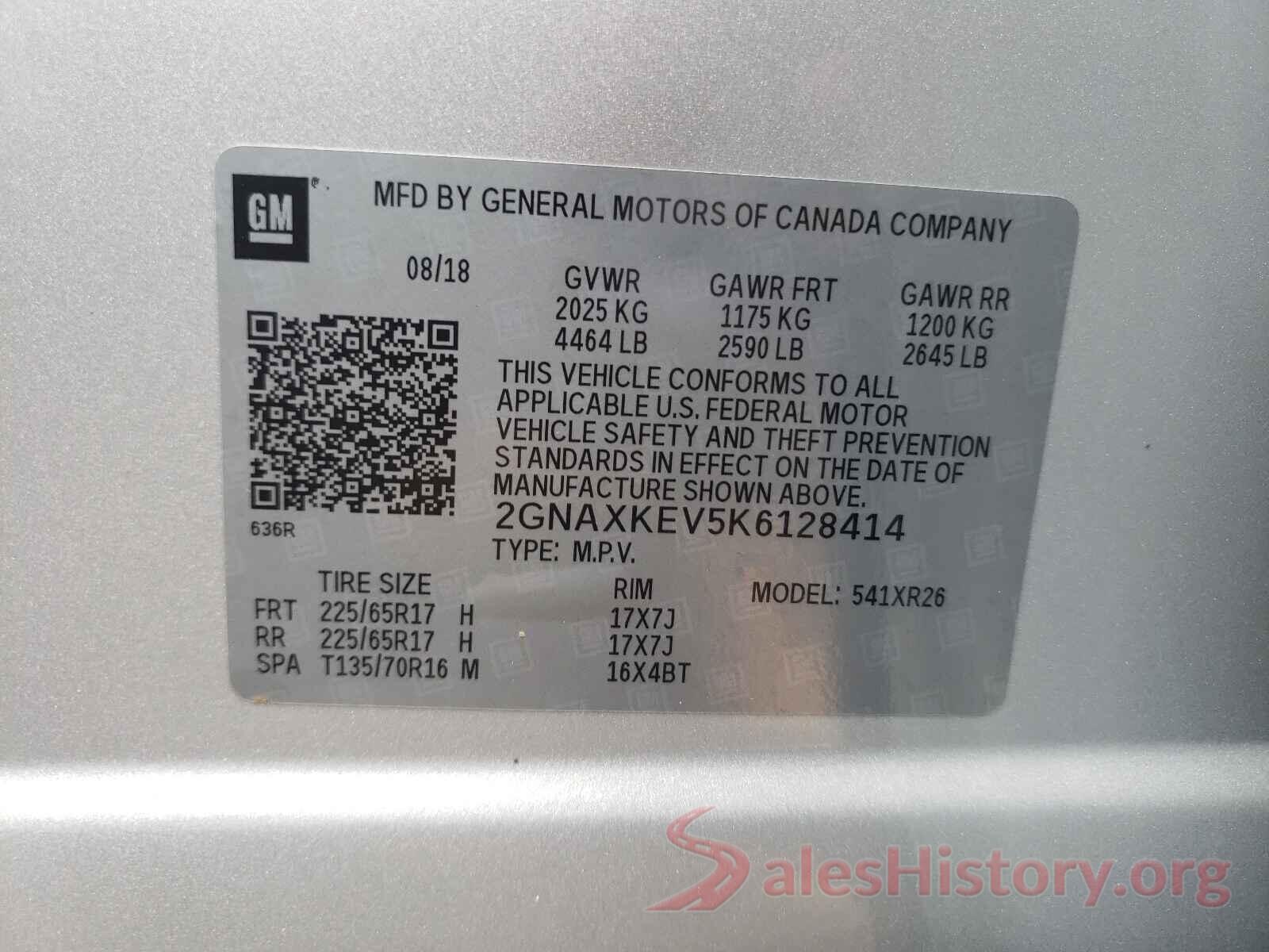 2GNAXKEV5K6128414 2019 CHEVROLET EQUINOX