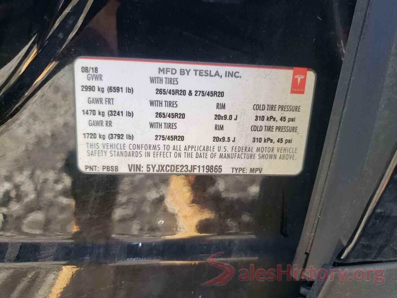 5YJXCDE23JF119865 2018 TESLA MODEL X