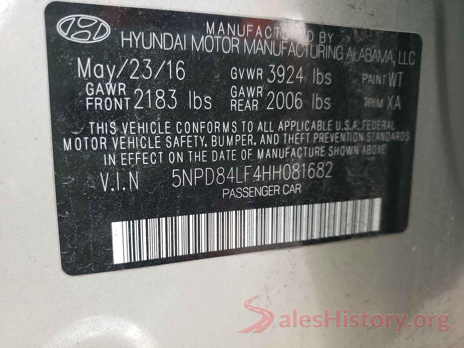 5NPD84LF4HH081682 2017 HYUNDAI ELANTRA