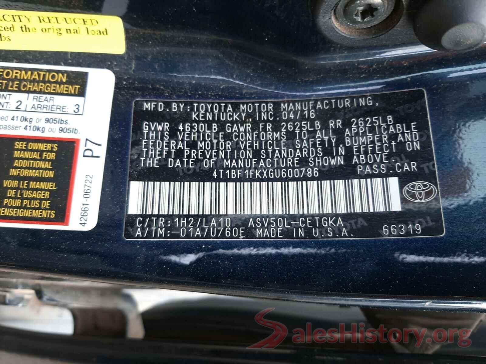 4T1BF1FKXGU600786 2016 TOYOTA CAMRY