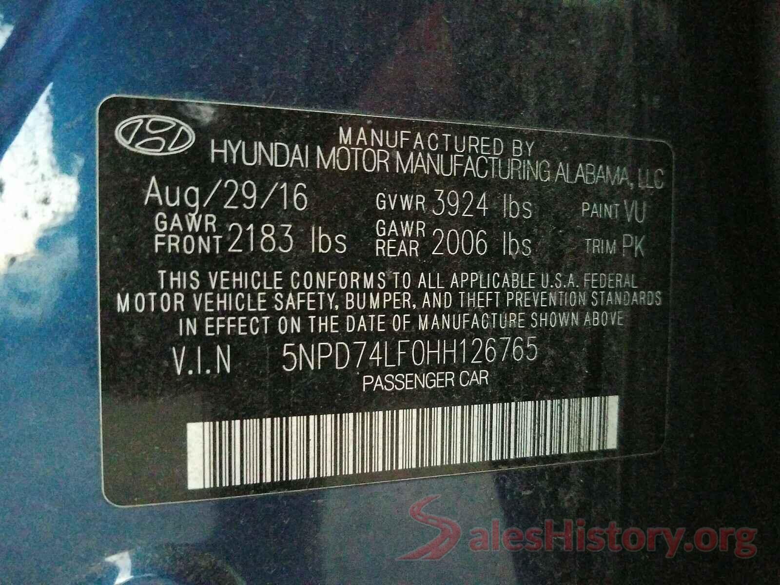 5NPD74LF0HH126765 2017 HYUNDAI ELANTRA