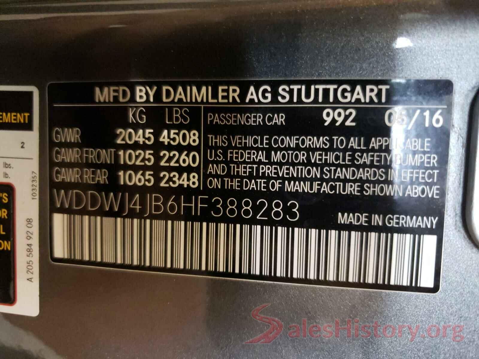 WDDWJ4JB6HF388283 2017 MERCEDES-BENZ C CLASS