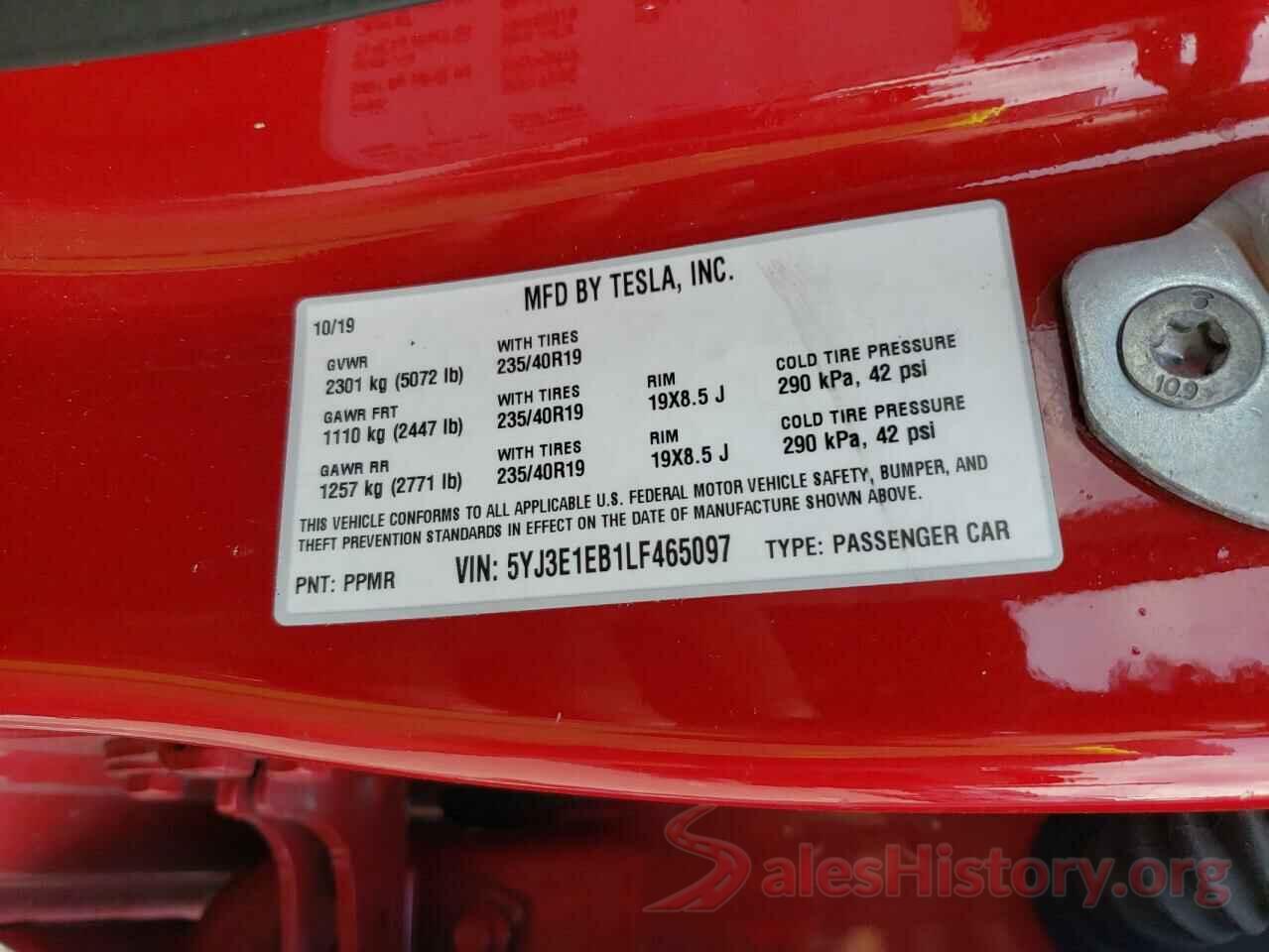 5YJ3E1EB1LF465097 2020 TESLA MODEL 3