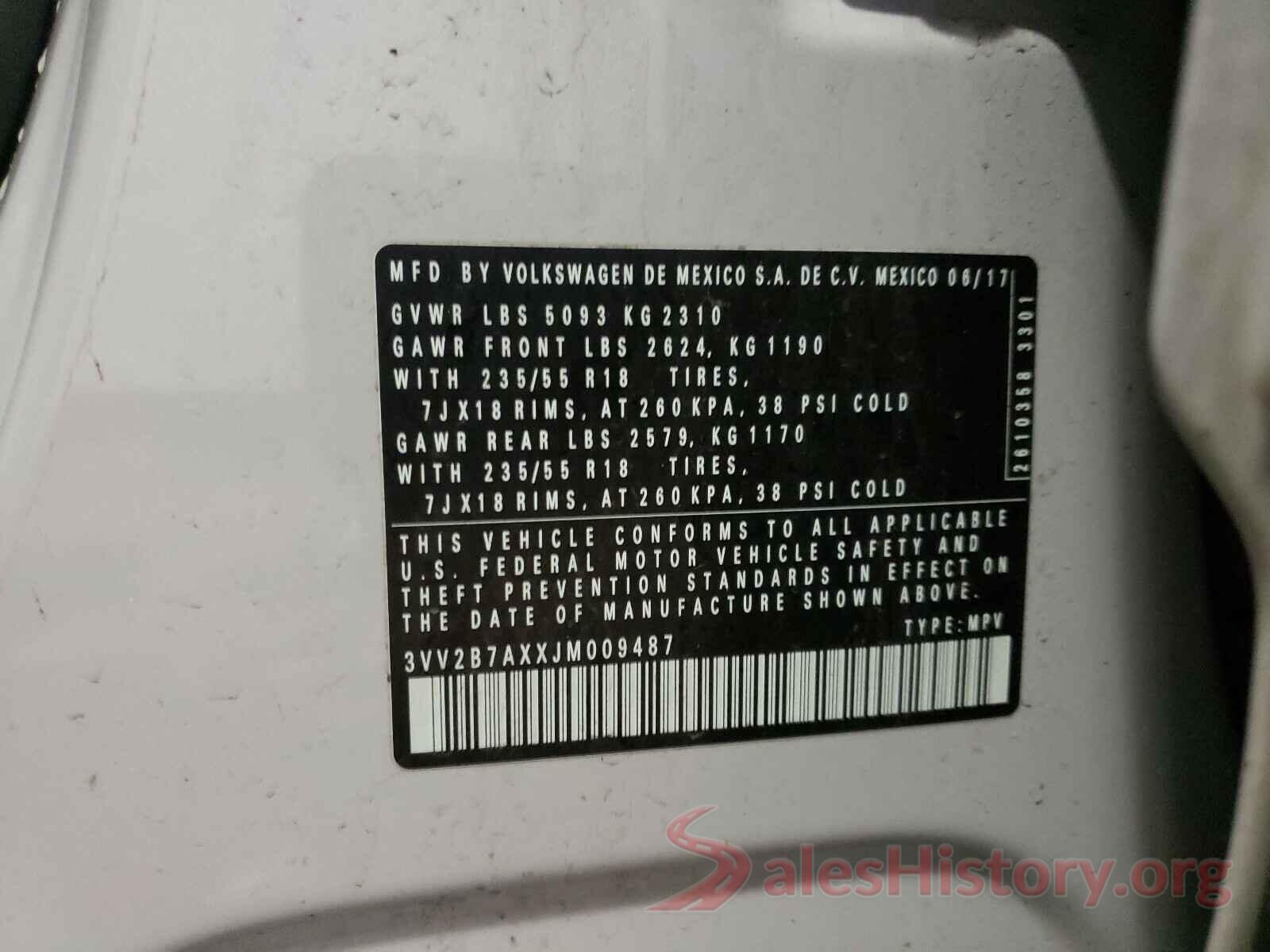 3VV2B7AXXJM009487 2018 VOLKSWAGEN TIGUAN