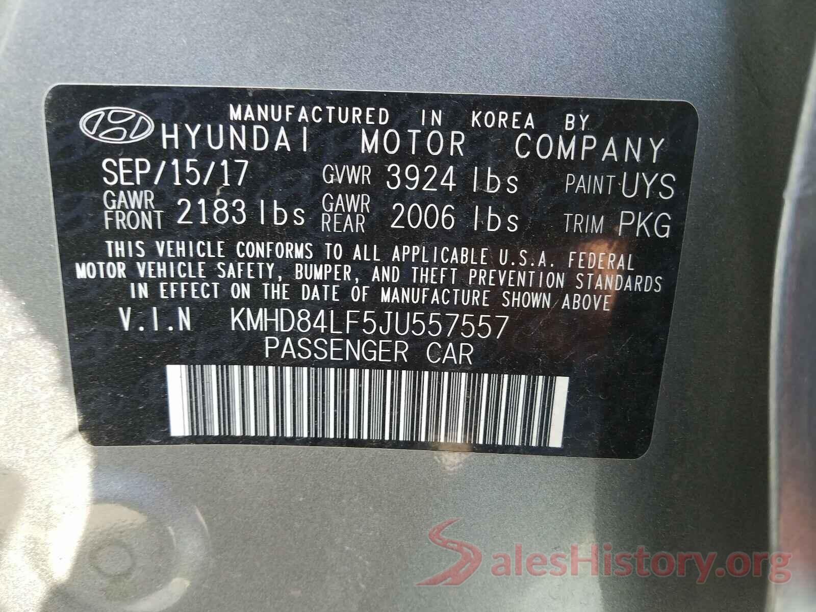 KMHD84LF5JU557557 2018 HYUNDAI ELANTRA