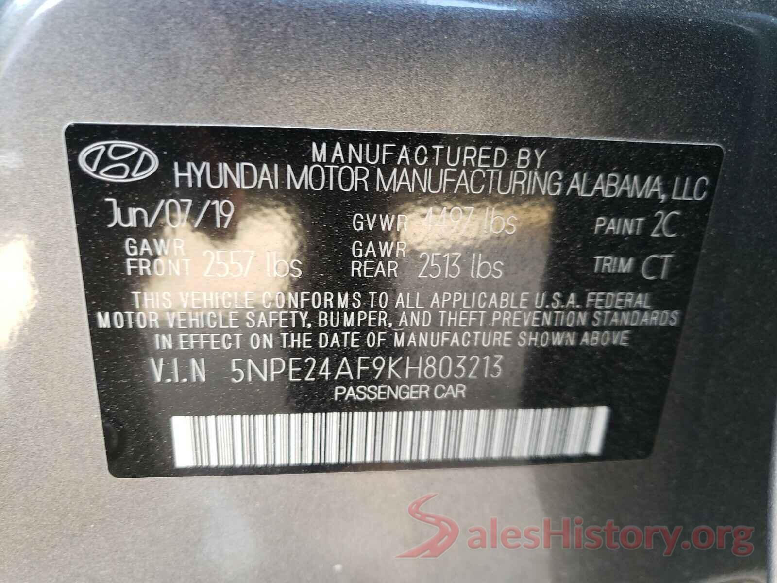 5NPE24AF9KH803213 2019 HYUNDAI SONATA