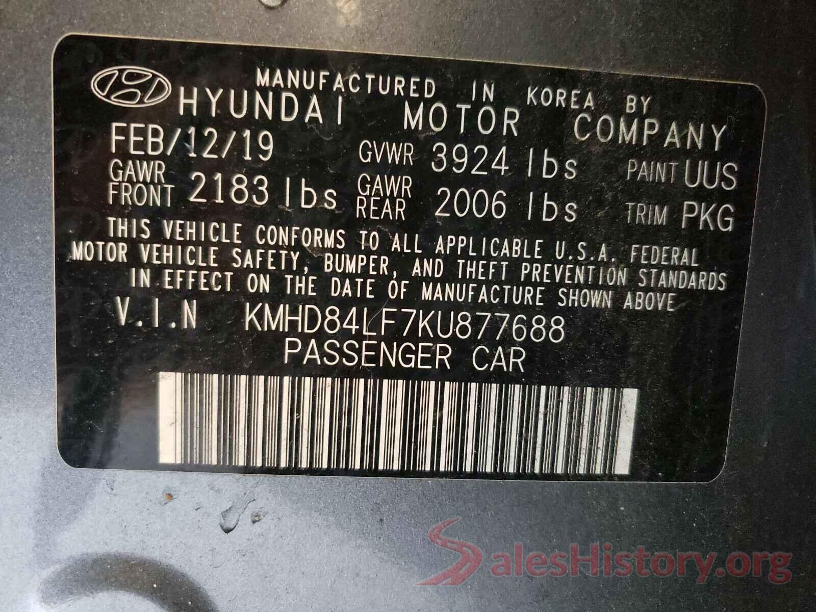 KMHD84LF7KU877688 2019 HYUNDAI ELANTRA