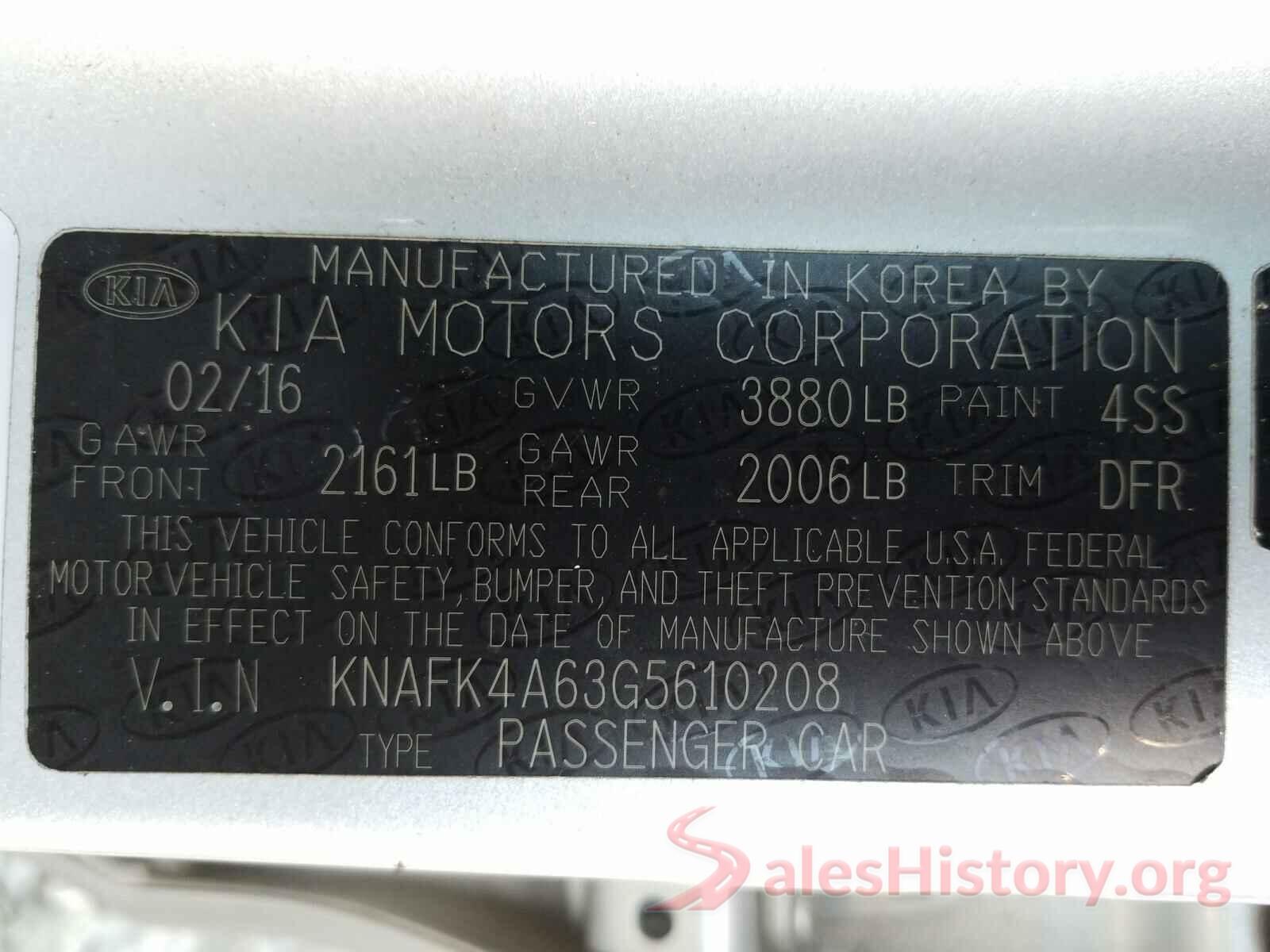 KNAFK4A63G5610208 2016 KIA FORTE