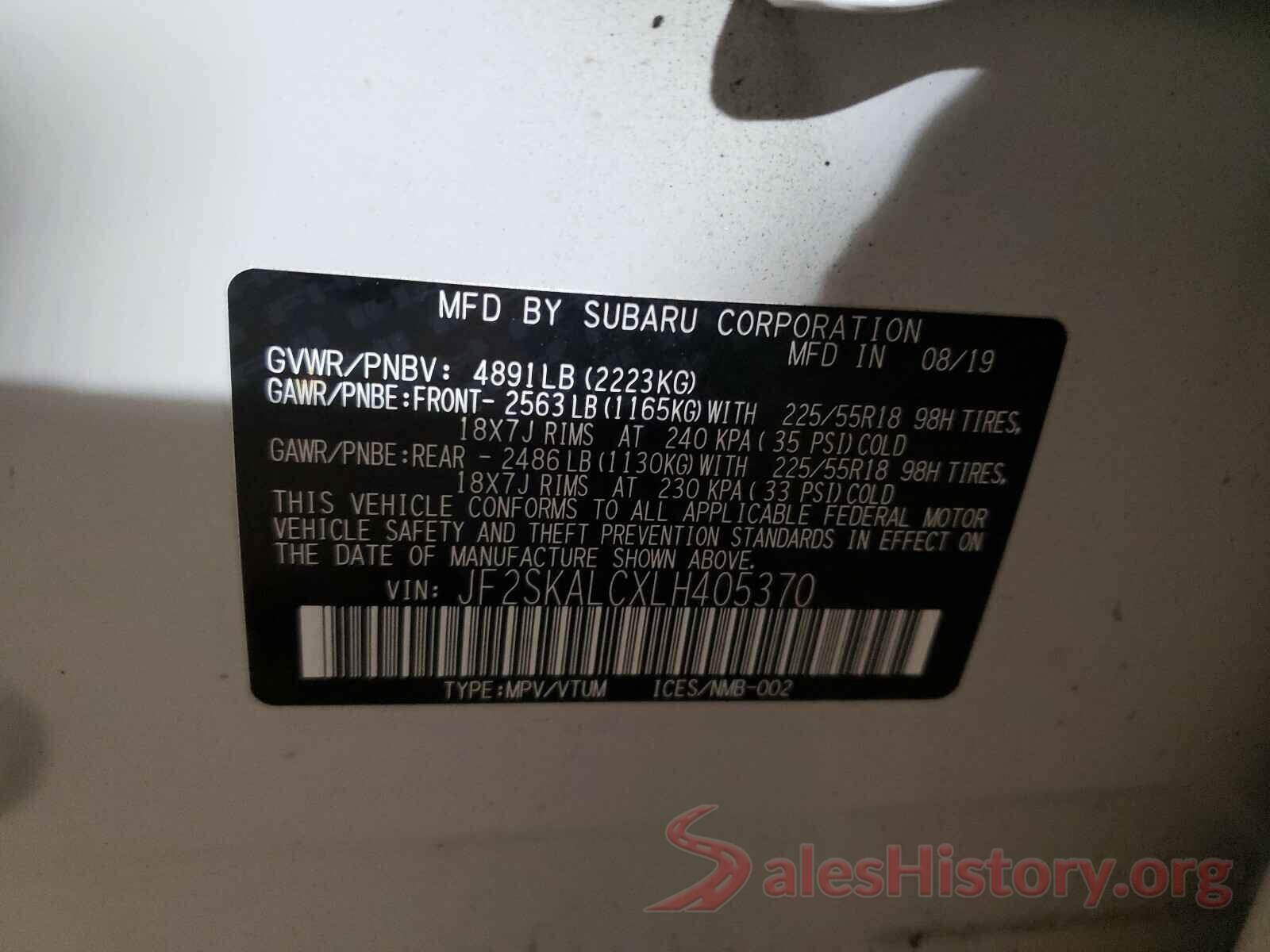 JF2SKALCXLH405370 2020 SUBARU FORESTER