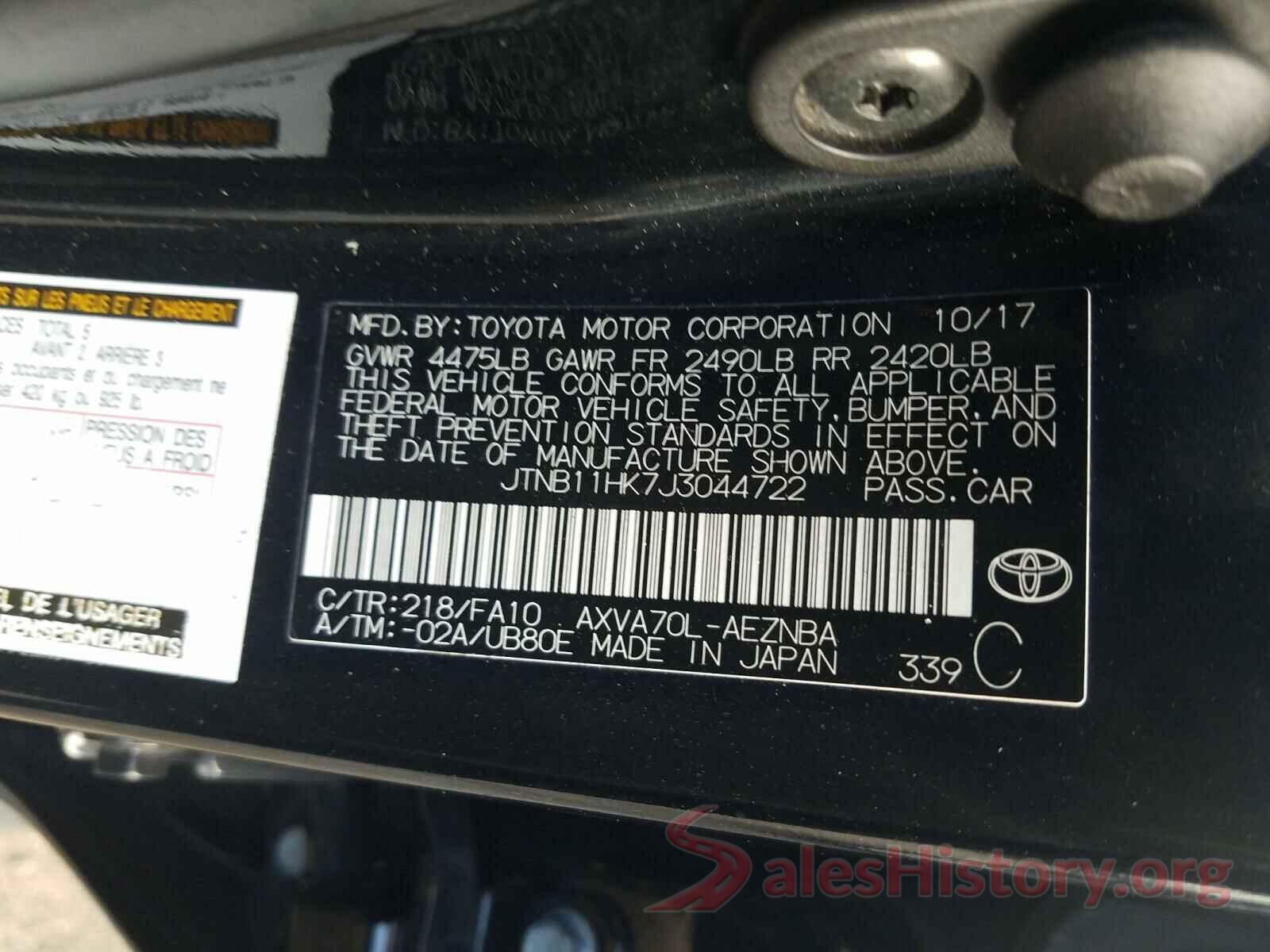 JTNB11HK7J3044722 2018 TOYOTA CAMRY