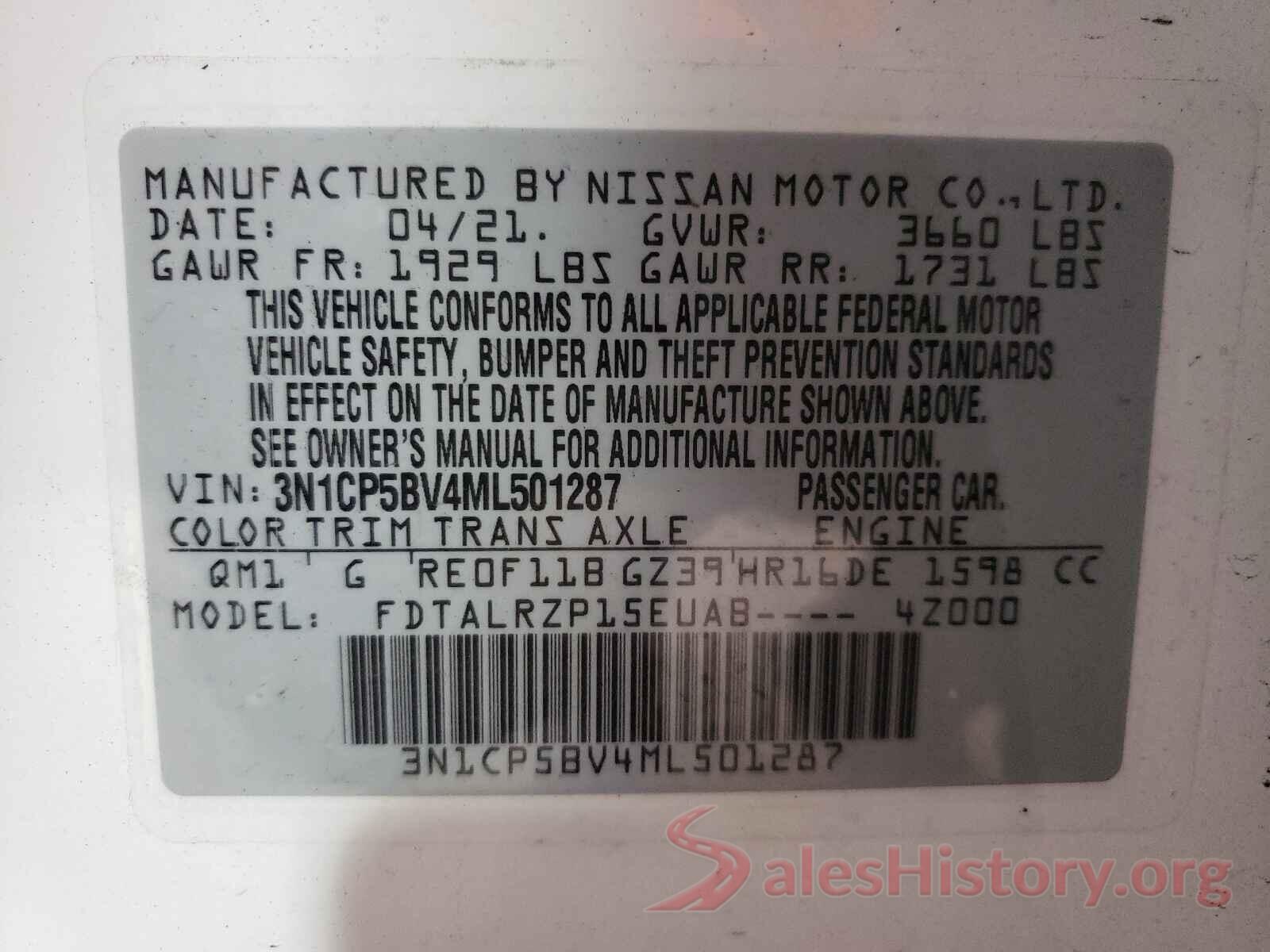 3N1CP5BV4ML501287 2021 NISSAN KICKS