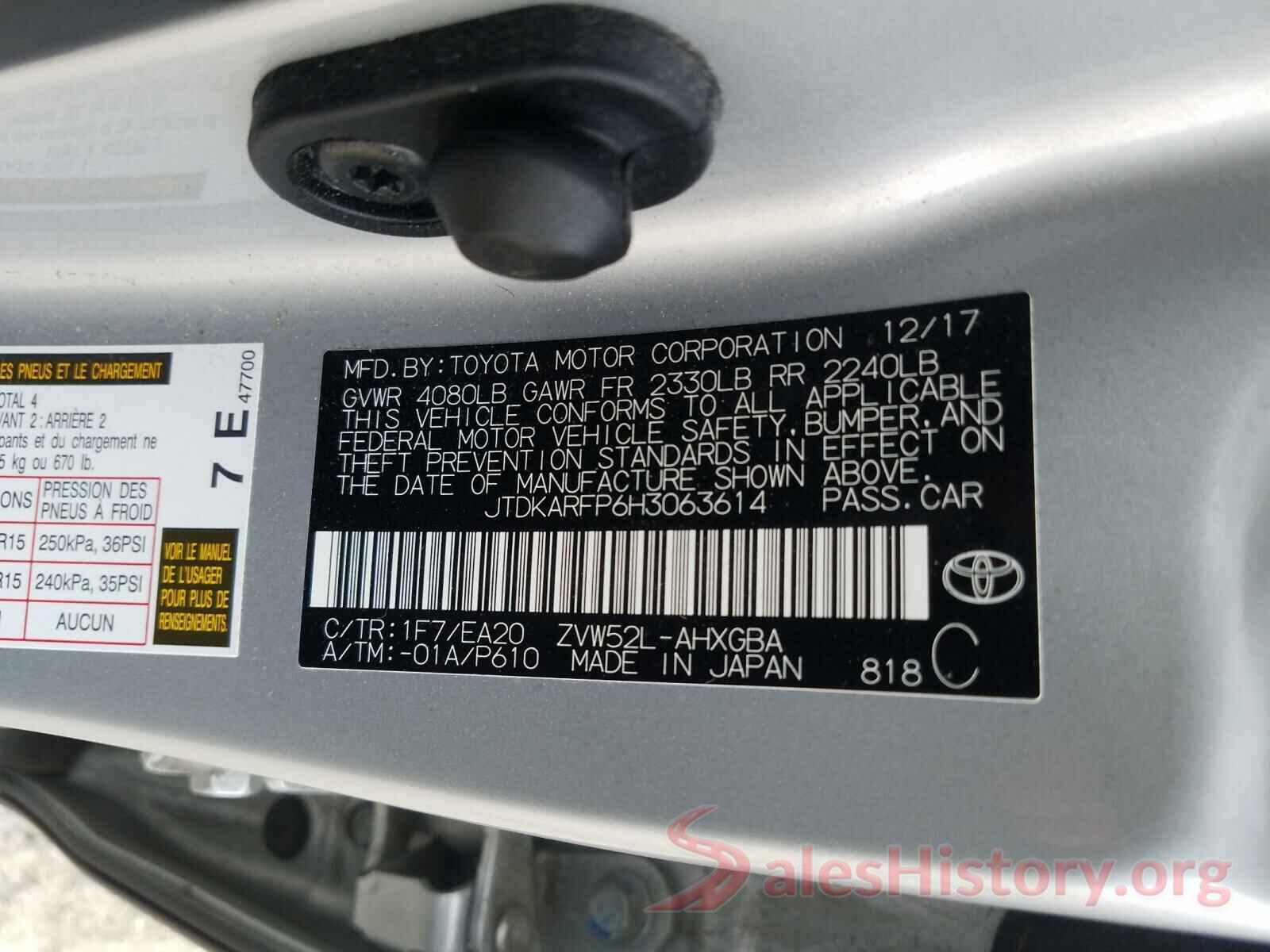 JTDKARFP6H3063614 2017 TOYOTA PRIUS