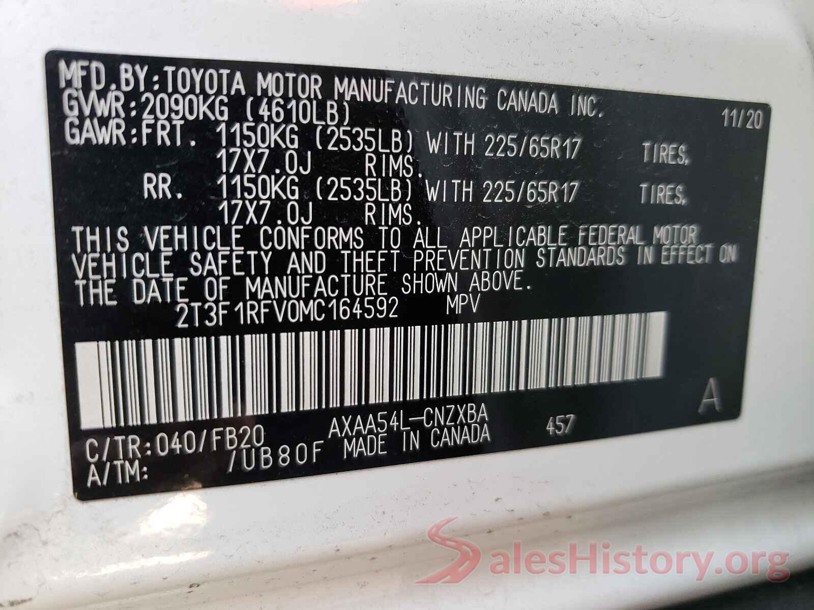 2T3F1RFV0MC164592 2021 TOYOTA RAV4