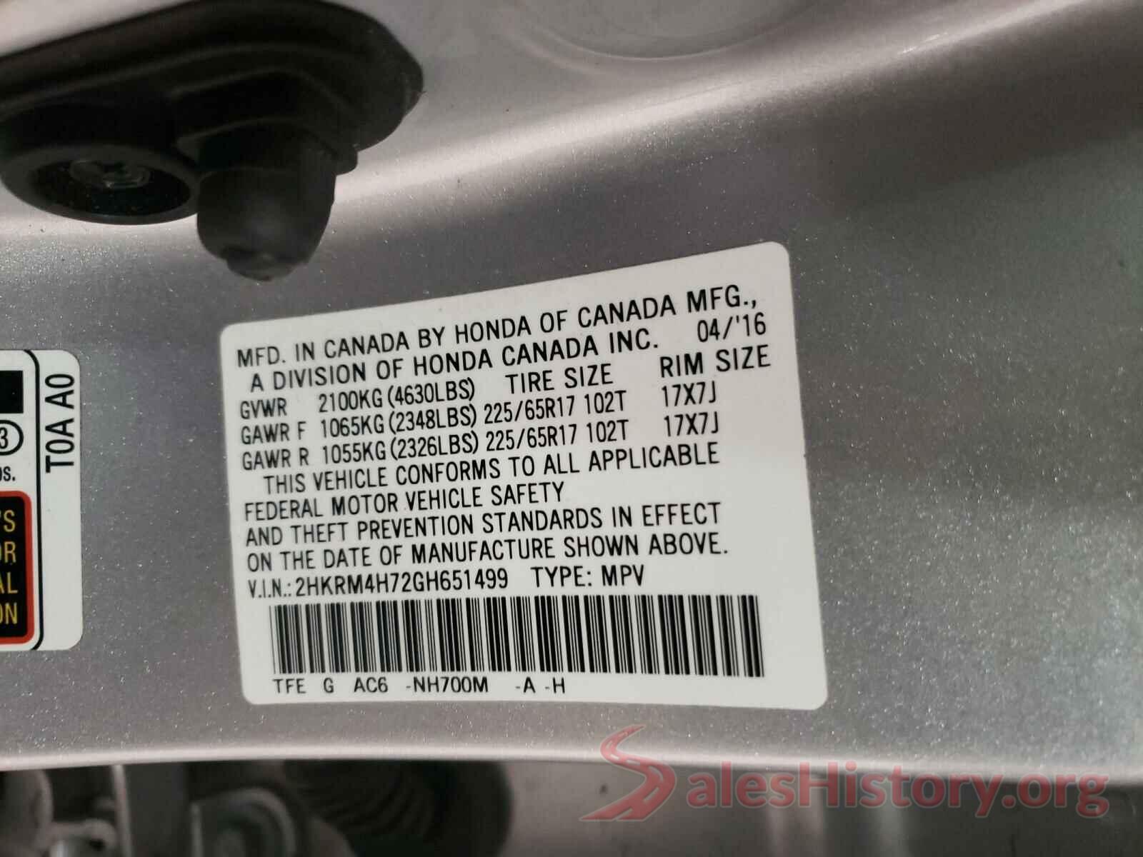 2HKRM4H72GH651499 2016 HONDA CRV