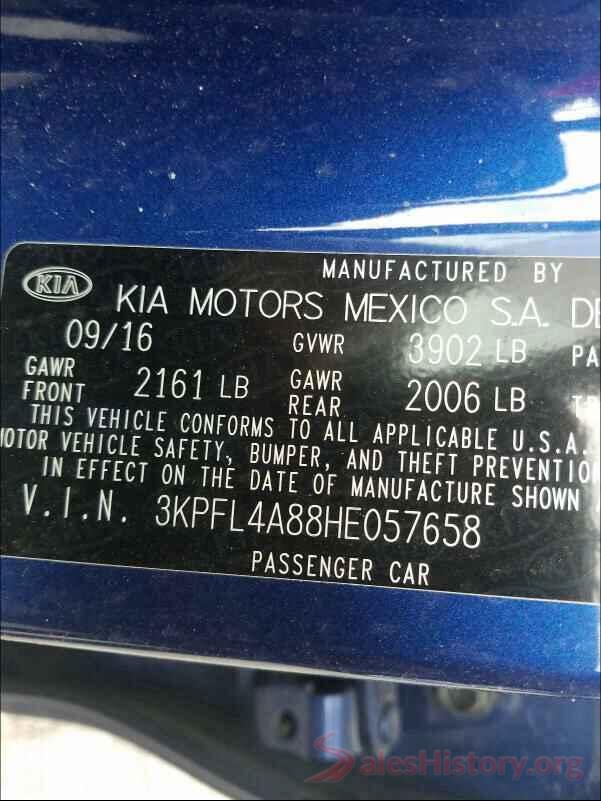 3KPFL4A88HE057658 2017 KIA FORTE