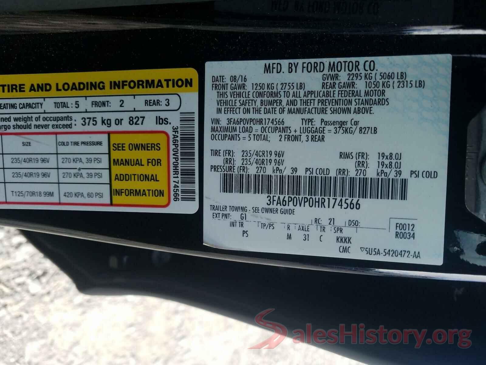 3FA6P0VP0HR174566 2017 FORD FUSION