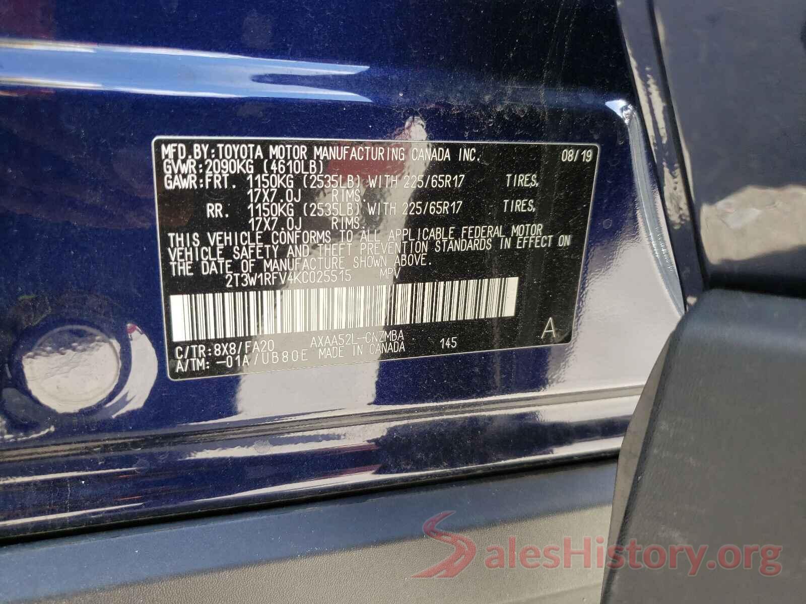 2T3W1RFV4KC025515 2019 TOYOTA RAV4