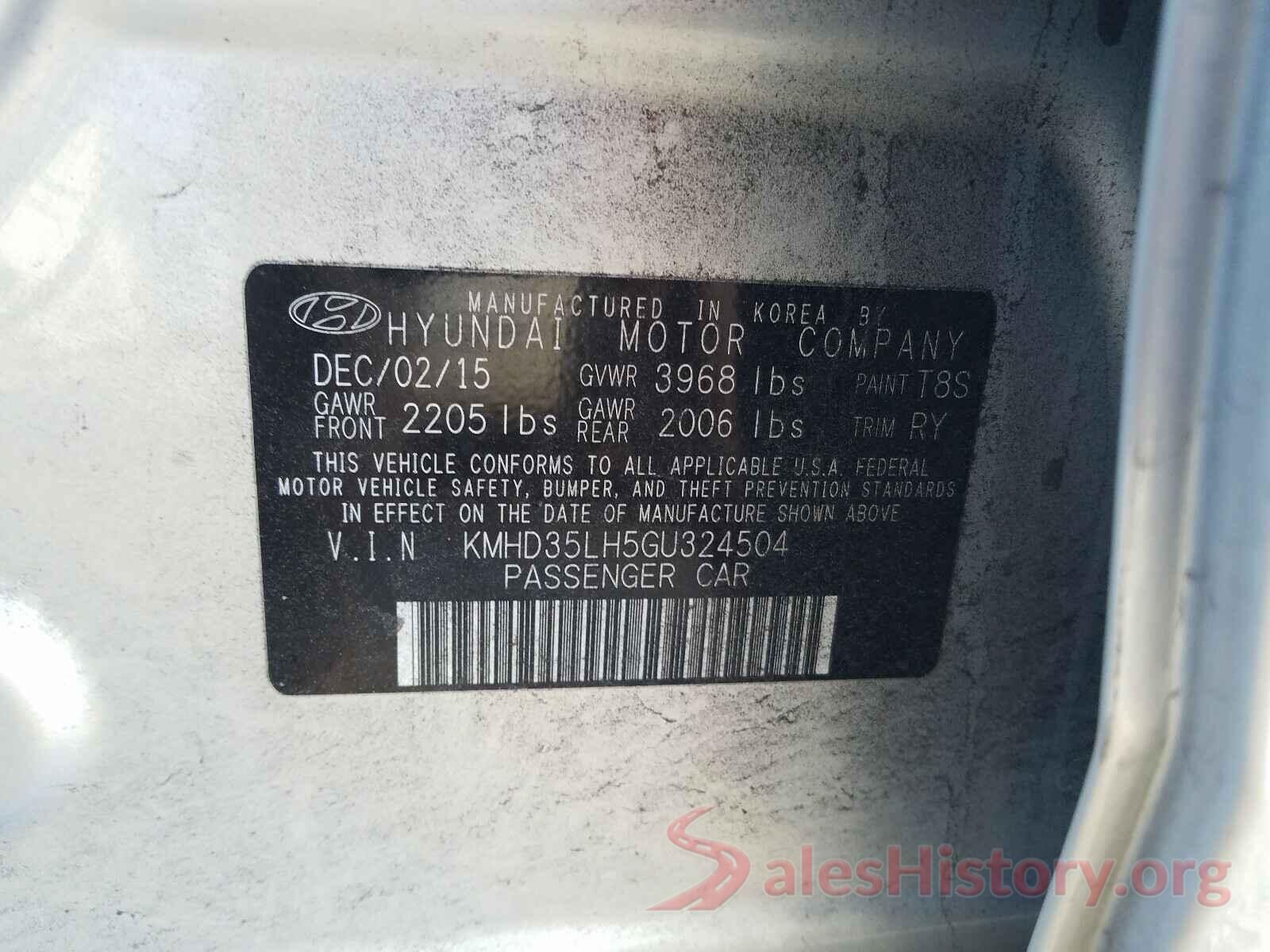 KMHD35LH5GU324504 2016 HYUNDAI ELANTRA