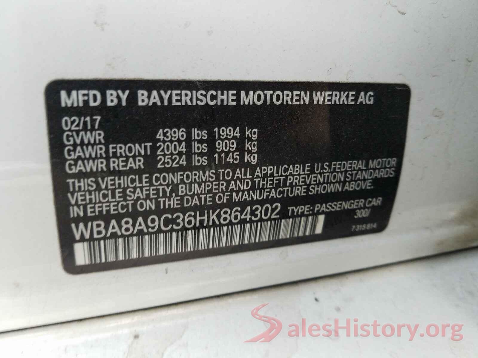 WBA8A9C36HK864302 2017 BMW 3 SERIES