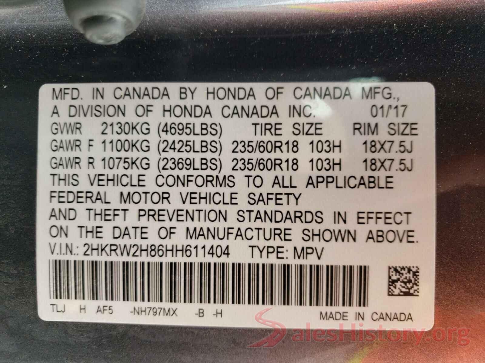 2HKRW2H86HH611404 2017 HONDA CRV