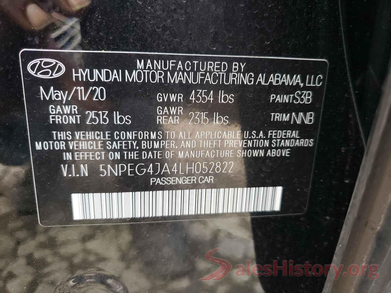 5NPEG4JA4LH052822 2020 HYUNDAI SONATA