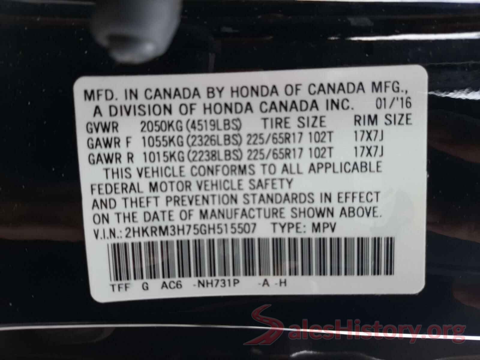 2HKRM3H75GH515507 2016 HONDA CRV