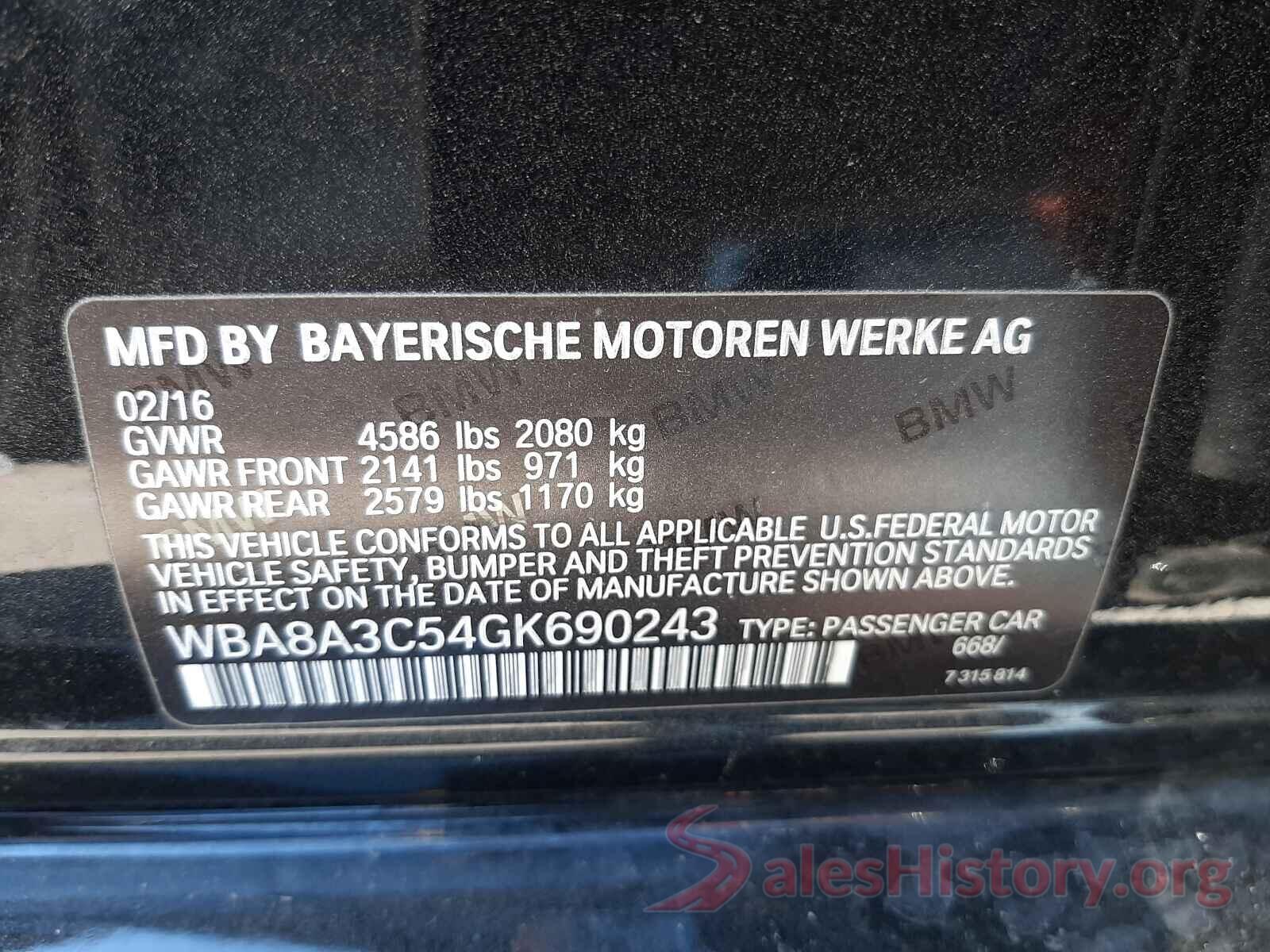 WBA8A3C54GK690243 2016 BMW 3 SERIES