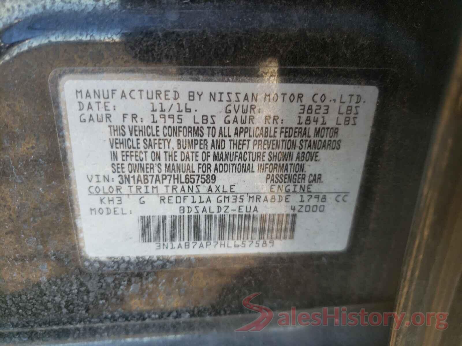 3N1AB7AP7HL657589 2017 NISSAN SENTRA