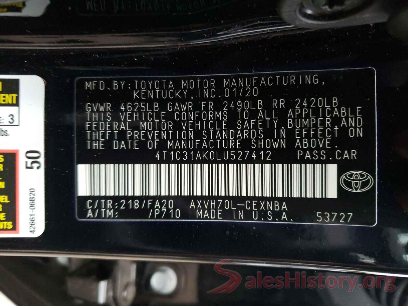 4T1C31AK0LU527412 2020 TOYOTA CAMRY