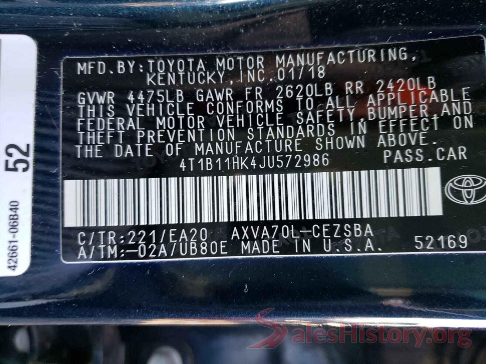 4T1B11HK4JU572986 2018 TOYOTA CAMRY