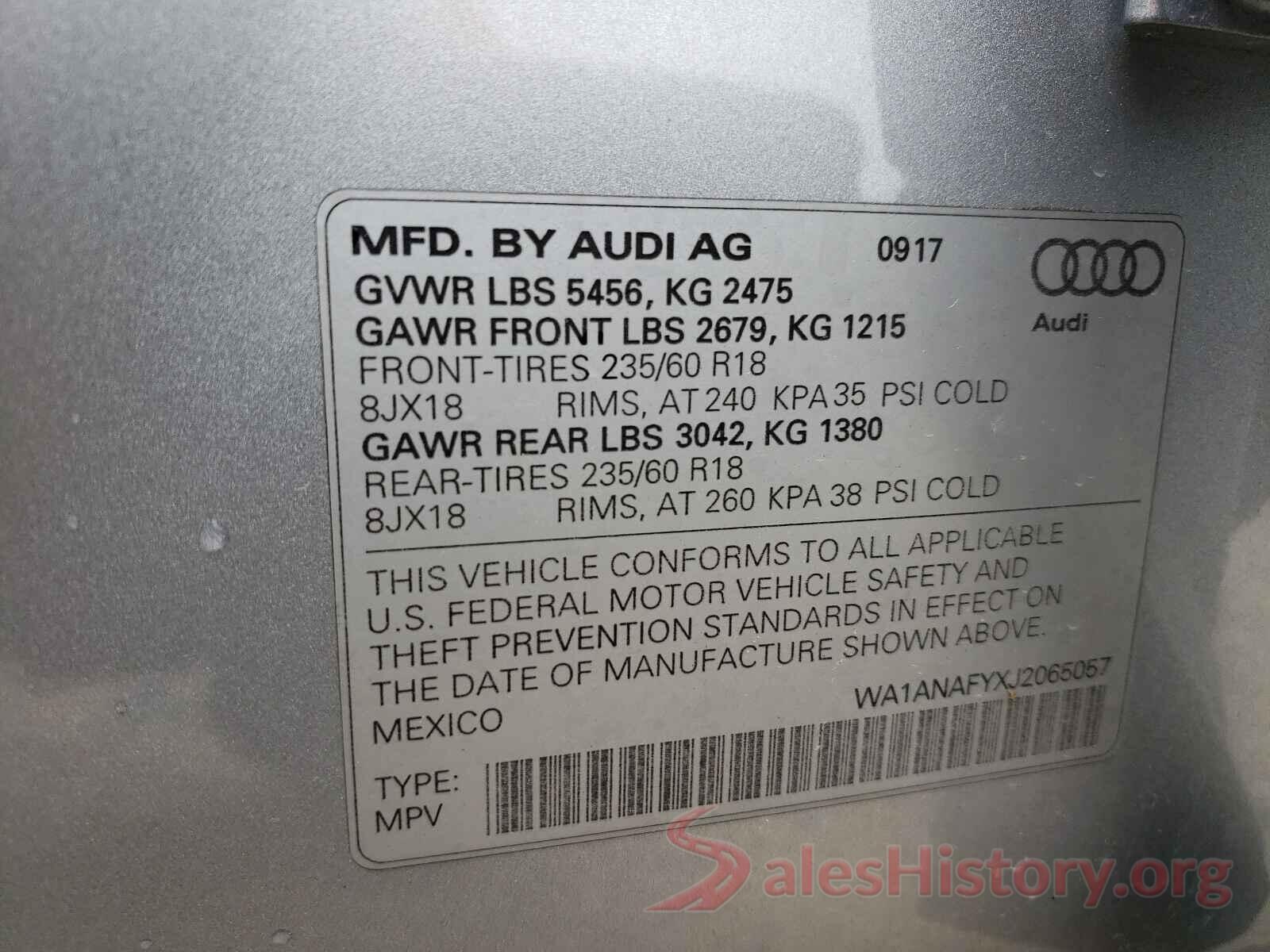 WA1ANAFYXJ2065057 2018 AUDI Q5