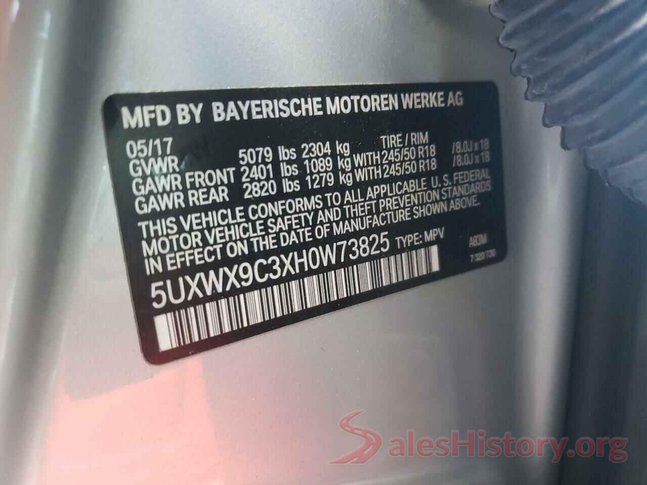 5UXWX9C3XH0W73825 2017 BMW X3