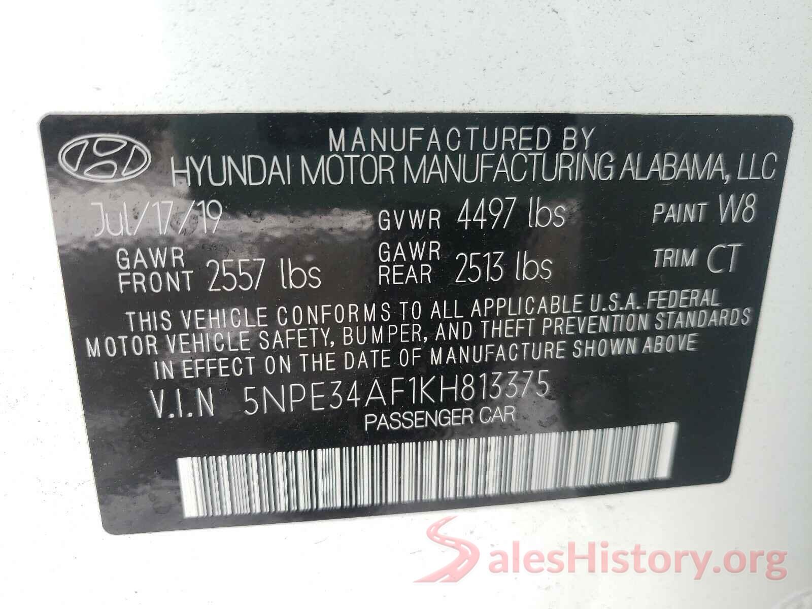 5NPE34AF1KH813375 2019 HYUNDAI SONATA