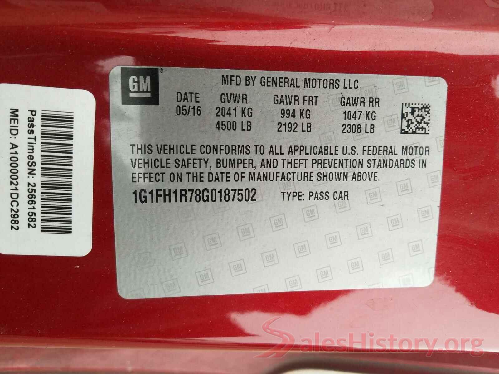 1G1FH1R78G0187502 2016 CHEVROLET CAMARO