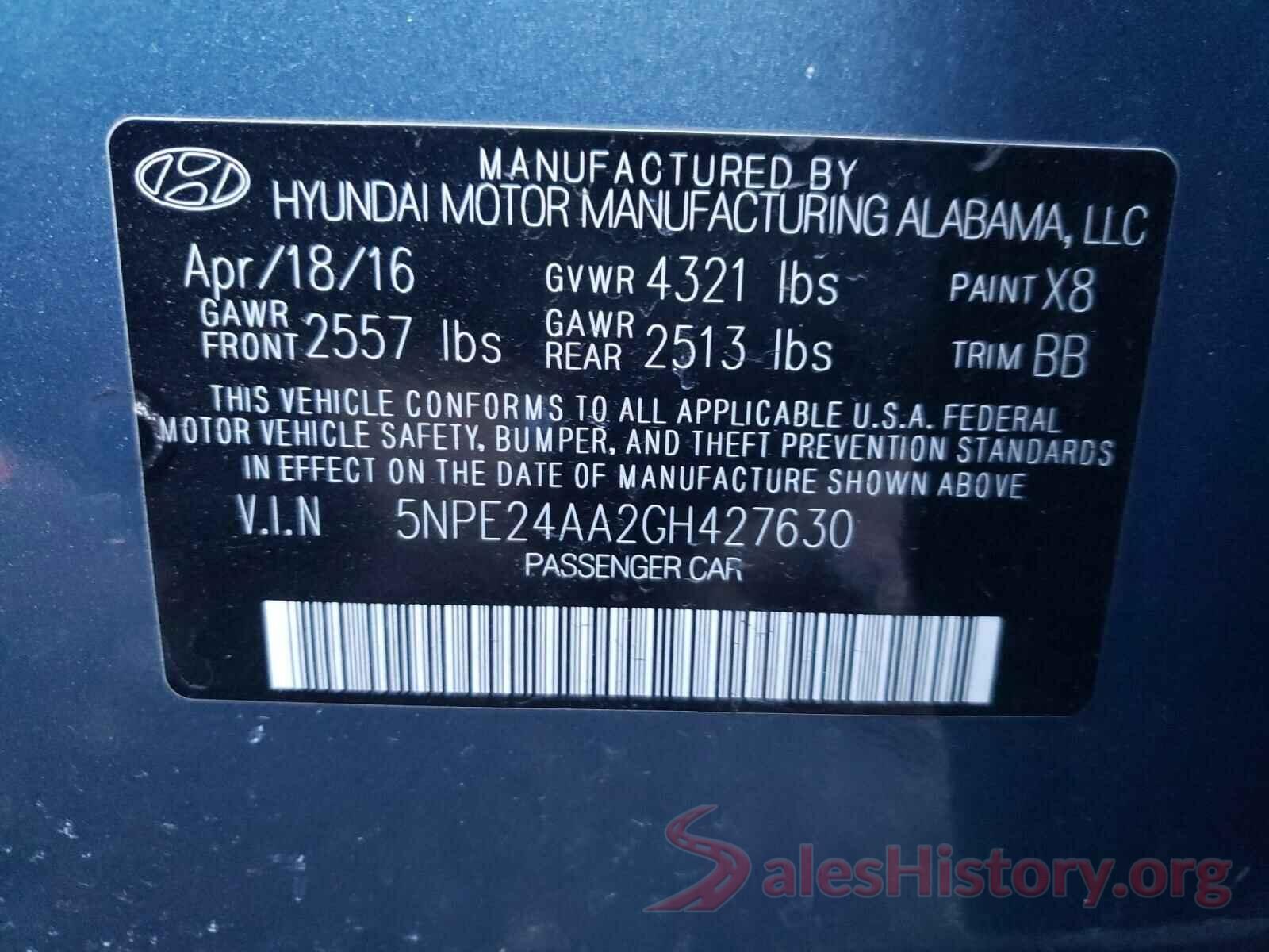 5NPE24AA2GH427630 2016 HYUNDAI SONATA