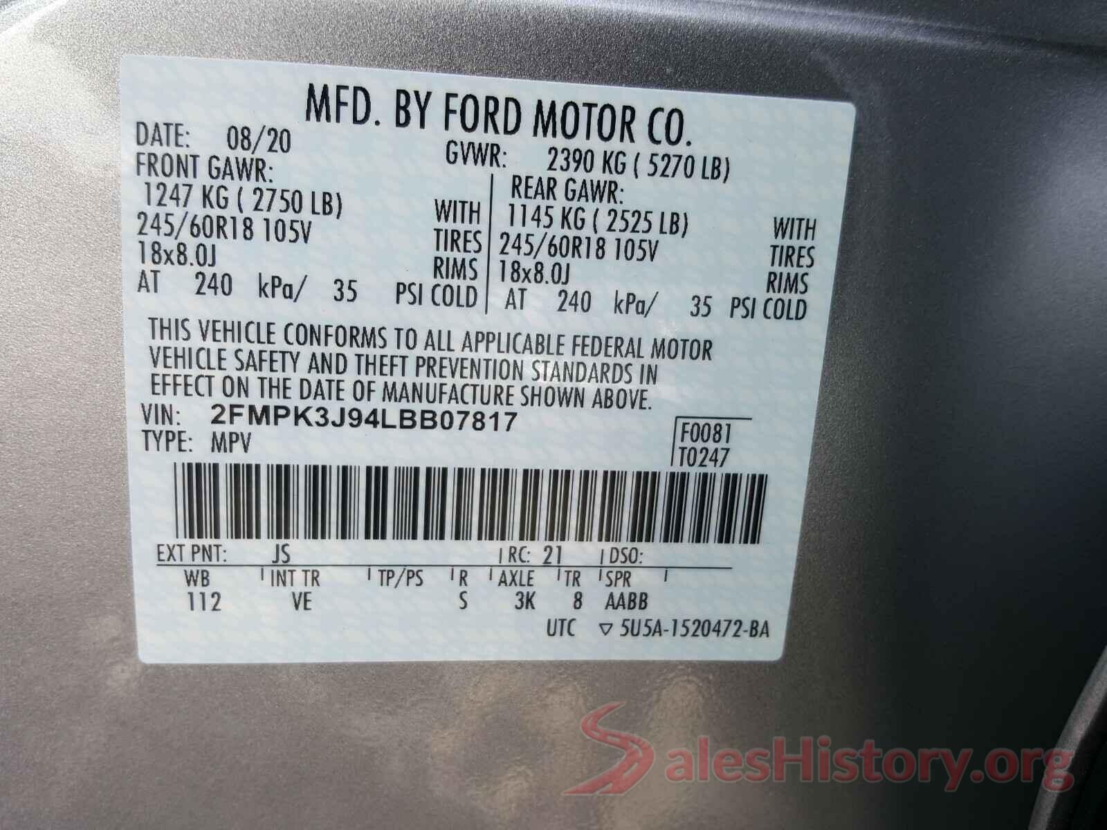 2FMPK3J94LBB07817 2020 FORD EDGE