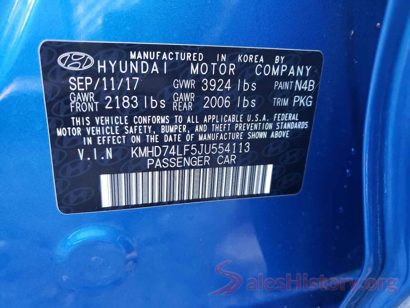 KMHD74LF5JU554113 2018 HYUNDAI ELANTRA